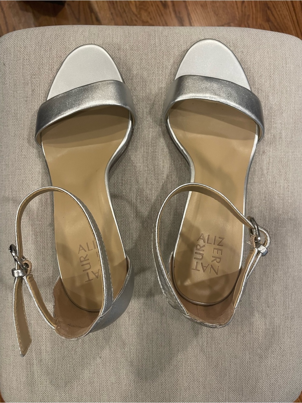 Naturalizer Silver Metallic Open-Toe Ankle-Strap Sandals
